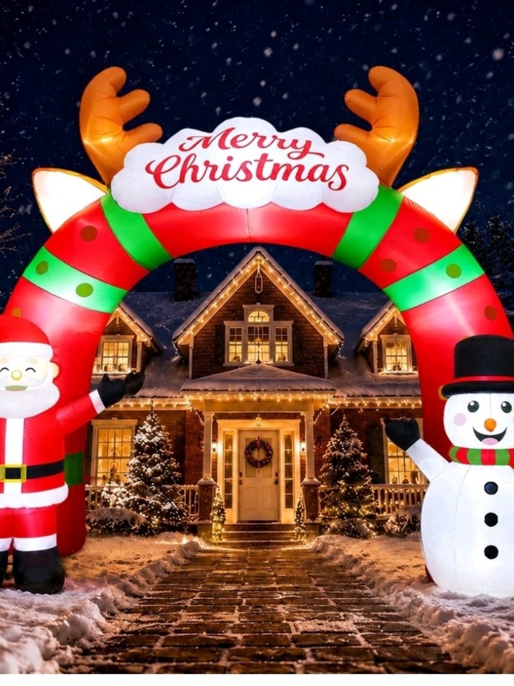 Merry Christmas Inflatable Arch with Santa & Snowman Red Green, White 10'Tx12'W
